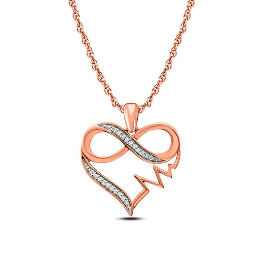 0.05 CT. T.W. Natural Diamond Infinity Heartbeat Heart Pendant in 10K Rose Gold