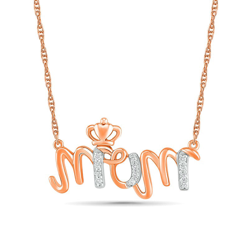 0.07 CT. T.W. Natural Diamond mom" Crown Necklace in 10K Rose Gold - 17.25""