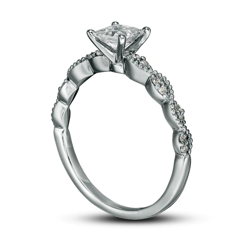 0.63 CT. T.W. Certified Princess-Cut Natural Diamond Engagement Ring in Solid 14K White Gold (I/SI2)