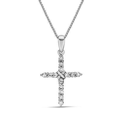 0.2 CT. T.W. Natural Diamond Cross Pendant in 10K White Gold