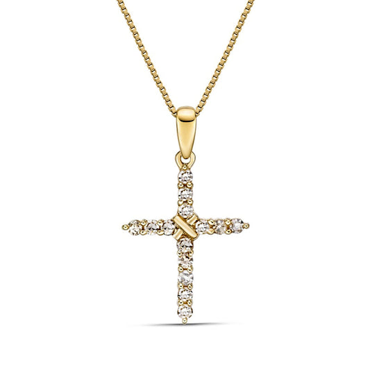 0.2 CT. T.W. Natural Diamond Cross Pendant in 10K Yellow Gold