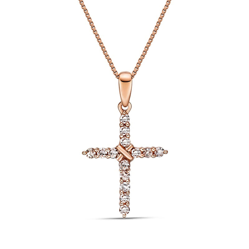 0.2 CT. T.W. Natural Diamond Cross Pendant in 10K Rose Gold