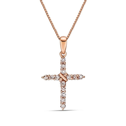 0.2 CT. T.W. Natural Diamond Cross Pendant in 10K Rose Gold