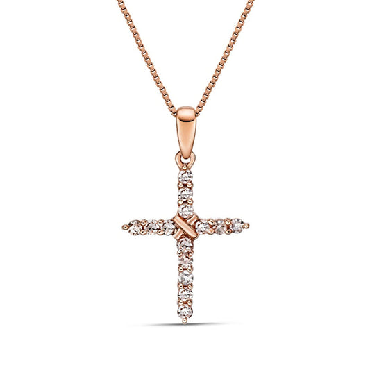 0.2 CT. T.W. Natural Diamond Cross Pendant in 10K Rose Gold