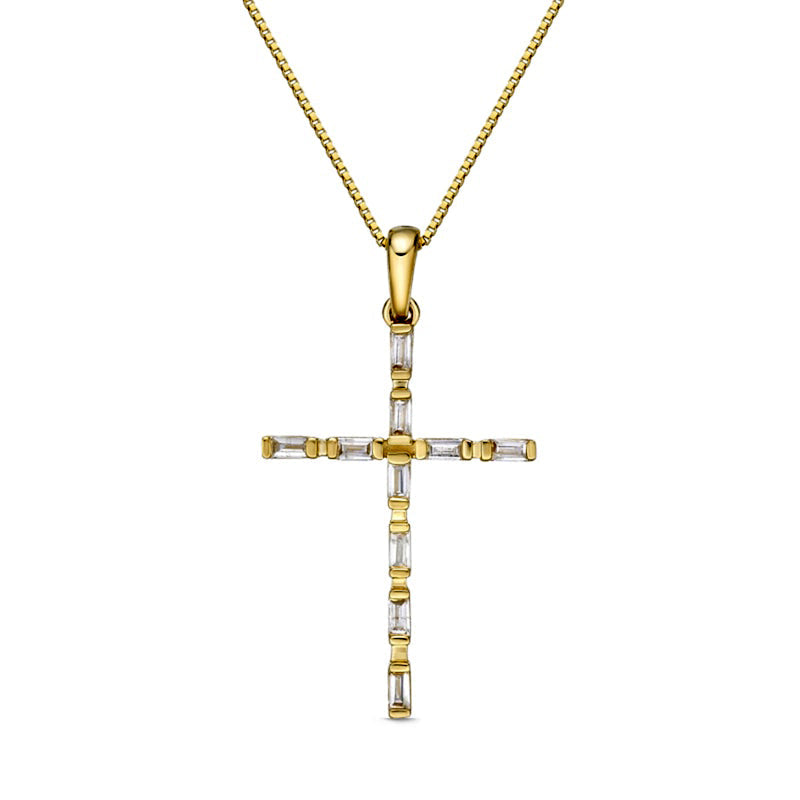 0.13 CT. T.W. Baguette Natural Diamond Cross Pendant in 10K Yellow Gold