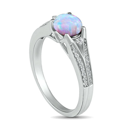6.0mm Lab-Created Opal and White Sapphire Split Shank Ring in Sterling Silver