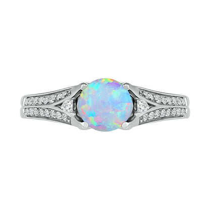 6.0mm Lab-Created Opal and White Sapphire Split Shank Ring in Sterling Silver