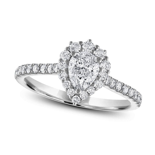 1.25 CT. T.W. Pear-Shaped Natural Diamond Graduated Frame Engagement Ring in Solid 14K White Gold
