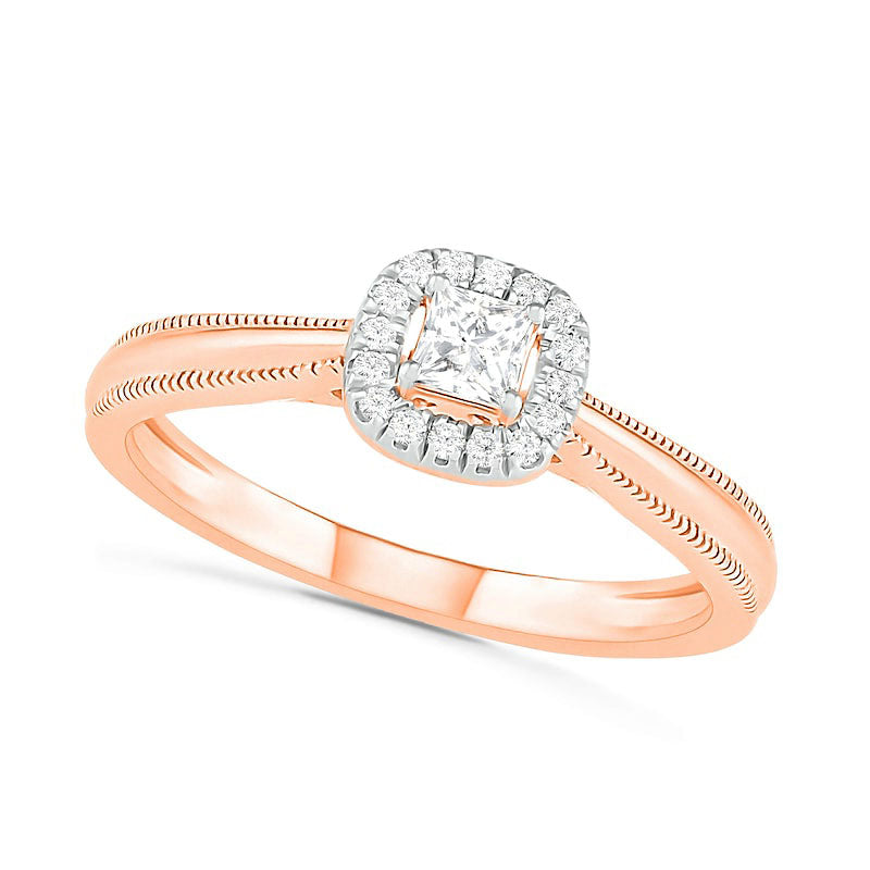 0.33 CT. T.W. Princess-Cut Natural Diamond Frame Antique Vintage-Style Bridal Engagement Ring Set in Solid 10K Rose Gold