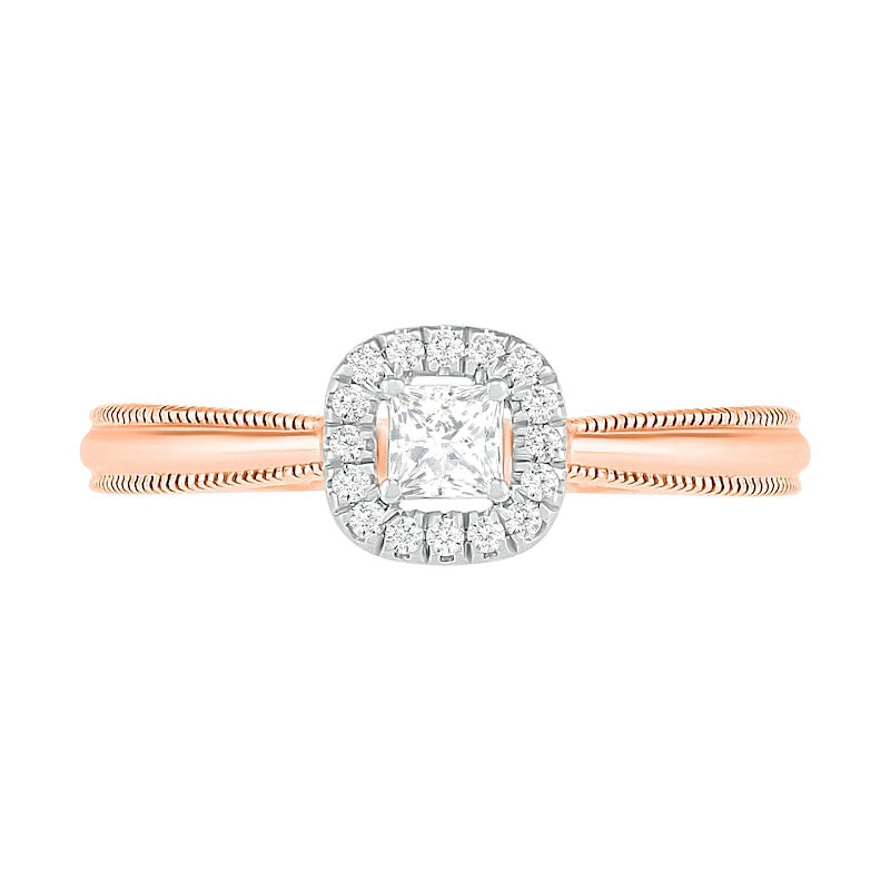 0.33 CT. T.W. Princess-Cut Natural Diamond Frame Antique Vintage-Style Bridal Engagement Ring Set in Solid 10K Rose Gold