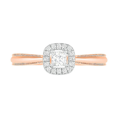 0.33 CT. T.W. Princess-Cut Natural Diamond Frame Antique Vintage-Style Bridal Engagement Ring Set in Solid 10K Rose Gold