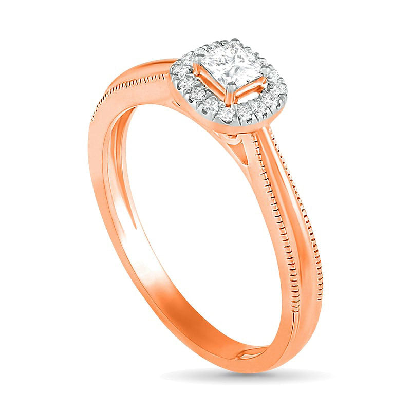 0.33 CT. T.W. Princess-Cut Natural Diamond Frame Antique Vintage-Style Bridal Engagement Ring Set in Solid 10K Rose Gold