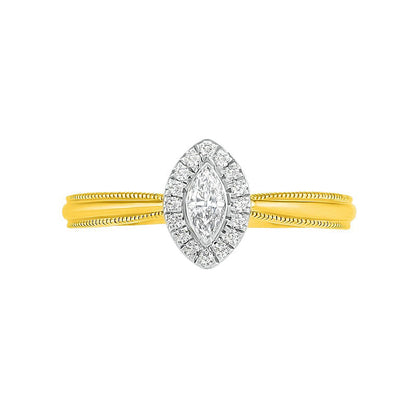 0.33 CT. T.W. Marquise Natural Diamond Frame Antique Vintage-Style Bridal Engagement Ring Set in Solid 10K Yellow Gold