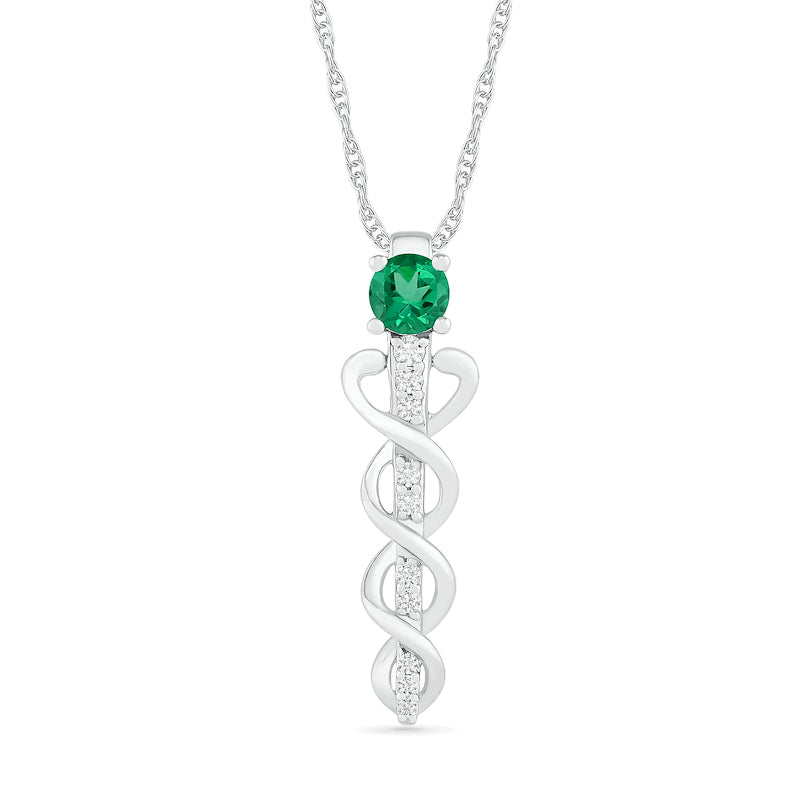 4.0mm Lab-Created Emerald and White Sapphire Caduceus Pendant in Sterling Silver