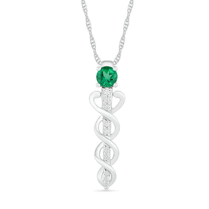 4.0mm Lab-Created Emerald and White Sapphire Caduceus Pendant in Sterling Silver