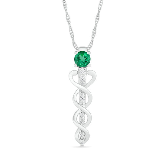 4.0mm Lab-Created Emerald and White Sapphire Caduceus Pendant in Sterling Silver