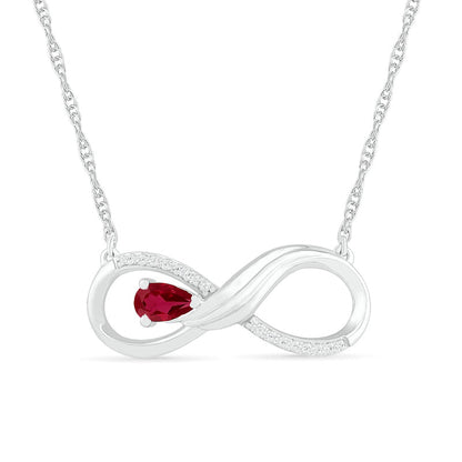 Pear-Shaped Lab-Created Ruby and 0.05 CT. T.W. Diamond Winged Infinity Necklace in Sterling Silver