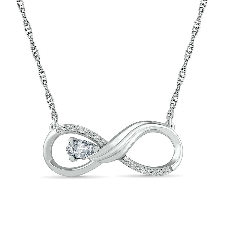 Pear-Shaped Lab-Created White Sapphire and 0.05 CT. T.W. Diamond Winged Infinity Necklace in Sterling Silver