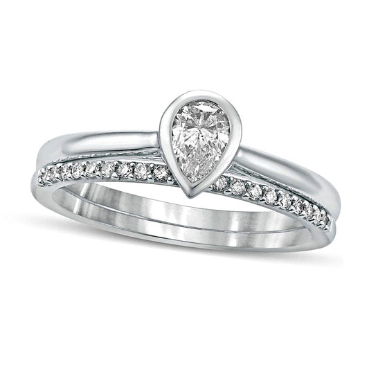 0.38 CT. T.W. Pear-Shaped Natural Diamond Bridal Engagement Ring Set in Solid 10K White Gold