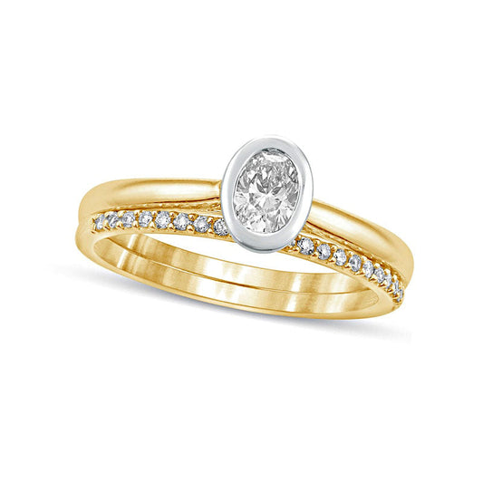 0.38 CT. T.W. Oval Natural Diamond Bridal Engagement Ring Set in Solid 10K Yellow Gold