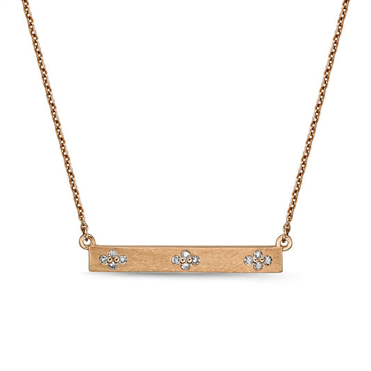 0.1 CT. T.W. Natural Diamond Flower Cluster Sideways Bar Necklace in 10K Rose Gold