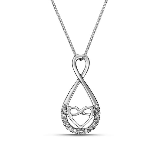 0.1 CT. T.W. Natural Diamond Linear Infinity with Heart Pendant in 10K White Gold