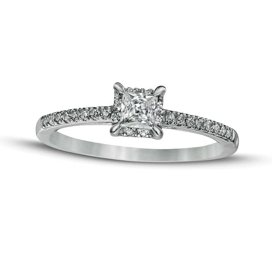 0.38 CT. T.W. Princess-Cut Natural Diamond Hidden Frame Engagement Ring in Solid 10K White Gold