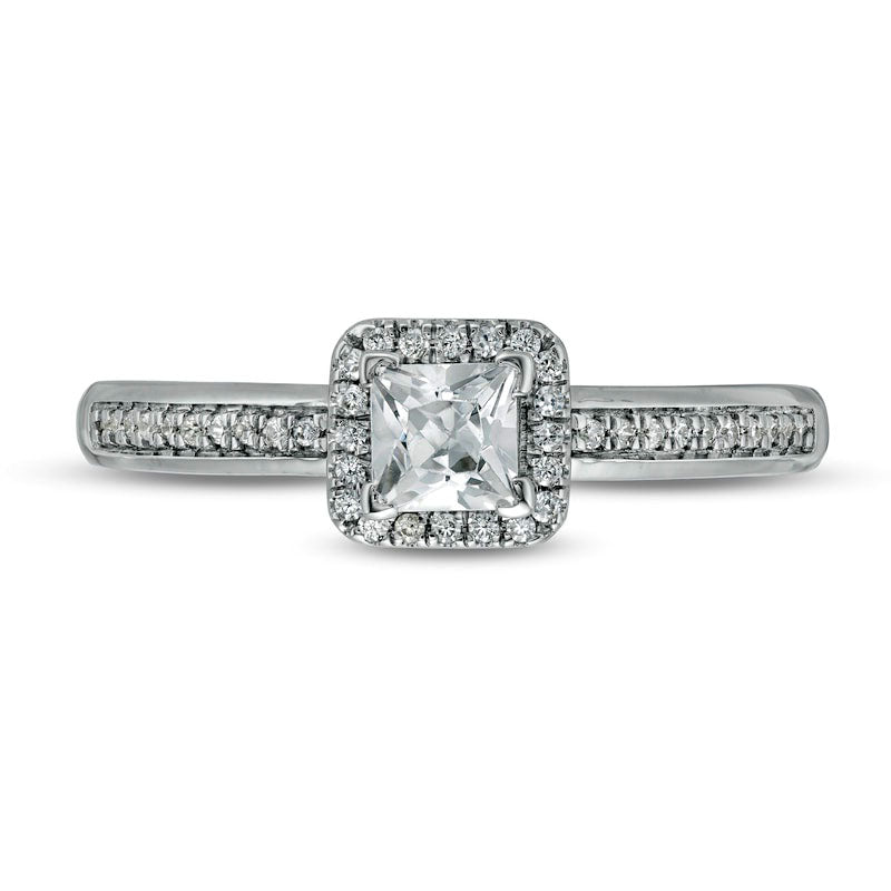 0.50 CT. T.W. Princess-Cut Natural Diamond Cushion Frame Engagement Ring in Solid 10K White Gold