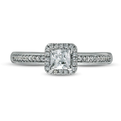 0.50 CT. T.W. Princess-Cut Natural Diamond Cushion Frame Engagement Ring in Solid 10K White Gold