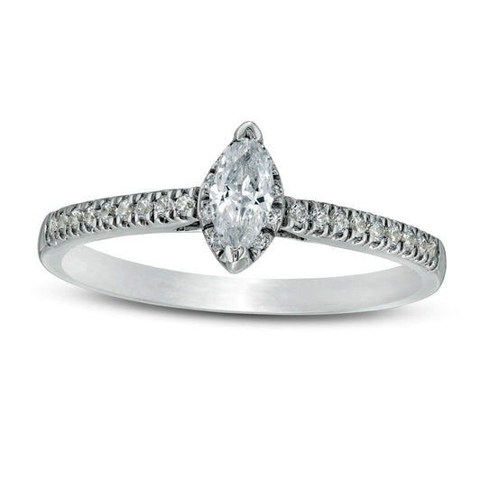 0.38 CT. T.W. Marquise Natural Diamond Hidden Frame Engagement Ring in Solid 10K White Gold