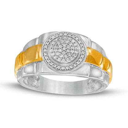 Men's 0.20 CT. T.W. Composite Natural Diamond Frame Triple Row Ribbed Shank Ring in Solid 10K Two-Toned Gold