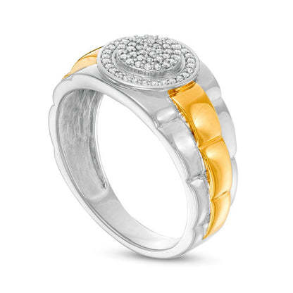 Men's 0.20 CT. T.W. Composite Natural Diamond Frame Triple Row Ribbed Shank Ring in Solid 10K Two-Toned Gold