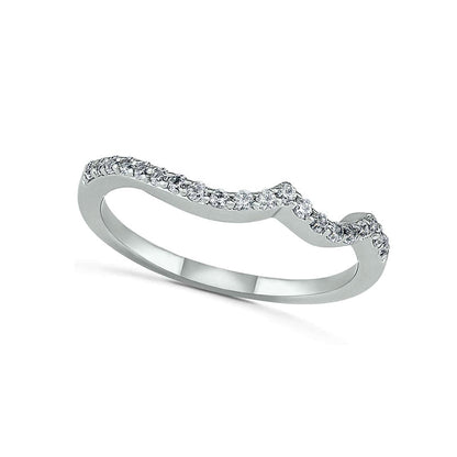 Lab-Created Pink and White Sapphire Three Stone Rolling Wave Split Shank Bridal Engagement Ring Set in Sterling Silver