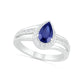 Pear-Shaped Lab-Created Blue and White Sapphire Frame Bypass Split Shank Bridal Engagement Ring Set in Sterling Silver