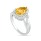 Pear-Shaped Citrine and White Lab-Created Sapphire Starburst Frame Twist Split Shank Ring in Sterling Silver