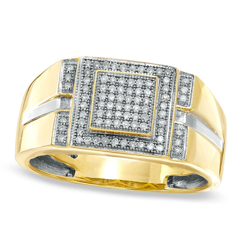 Men's 0.25 CT. T.W. Natural Diamond Micro Cluster Square Stepped Ring in Solid 10K Yellow Gold