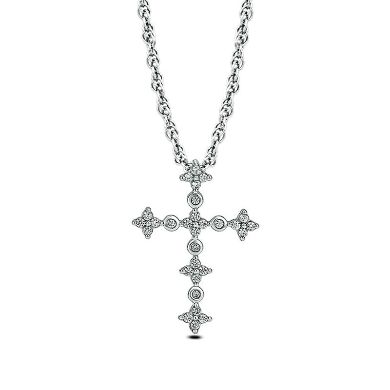 0.25 CT. T.W. Natural Diamond Flower Cross Pendant in 10K White Gold