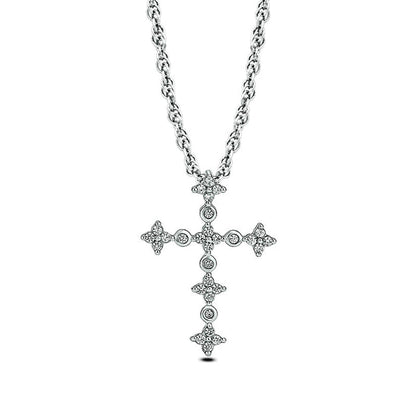 0.25 CT. T.W. Natural Diamond Flower Cross Pendant in 10K White Gold