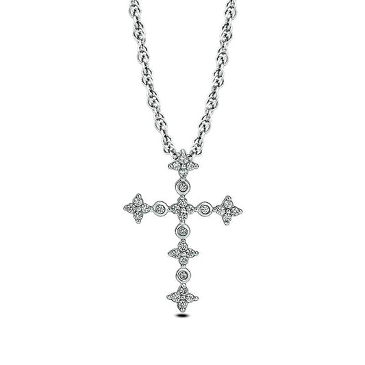 0.25 CT. T.W. Natural Diamond Flower Cross Pendant in 10K White Gold