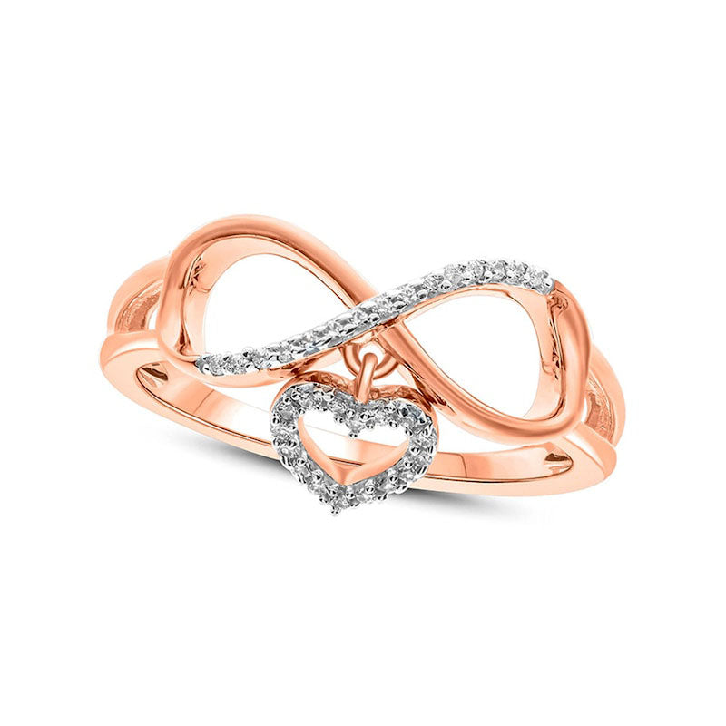 0.10 CT. T.W. Natural Diamond Sideways Infinity with Heart Dangle Ring in Solid 10K Rose Gold