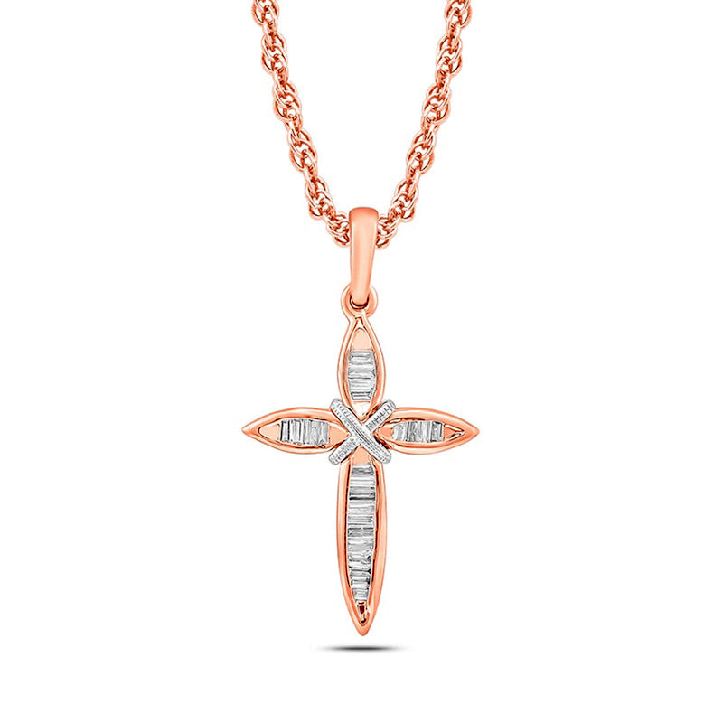 0.17 CT. T.W. Baguette Natural Diamond X" Cross Pendant in 10K Two-Tone Gold"