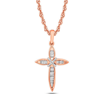 0.17 CT. T.W. Baguette Natural Diamond X" Cross Pendant in 10K Two-Tone Gold"