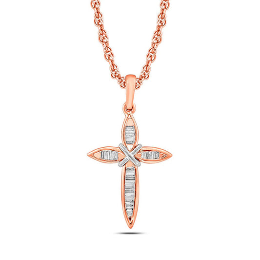 0.17 CT. T.W. Baguette Natural Diamond X" Cross Pendant in 10K Two-Tone Gold"