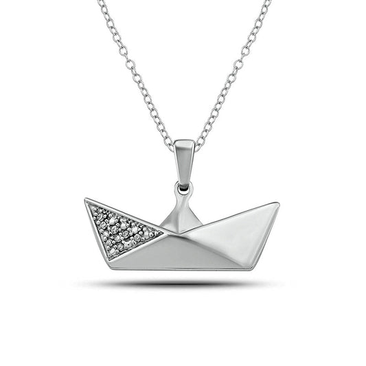 0.05 CT. T.W. Natural Diamond Origami Crown Pendant in Sterling Silver