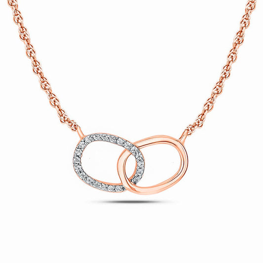 0.05 CT. T.W. Natural Diamond Interlocking Oval Links Necklace in 10K Rose Gold