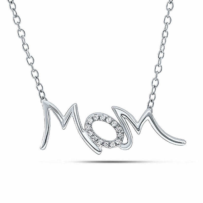 0.05 CT. T.W. Natural Diamond MOM" Necklace in 10K White Gold"