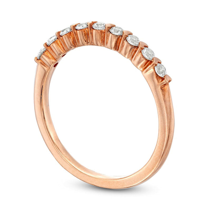0.25 CT. T.W. Natural Diamond and Alternating Sideways Hearts Stackable Band in Solid 10K Rose Gold