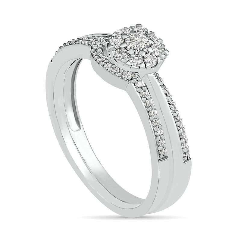 0.33 CT. T.W. Composite Natural Diamond Bridal Engagement Ring Set in Solid 10K White Gold