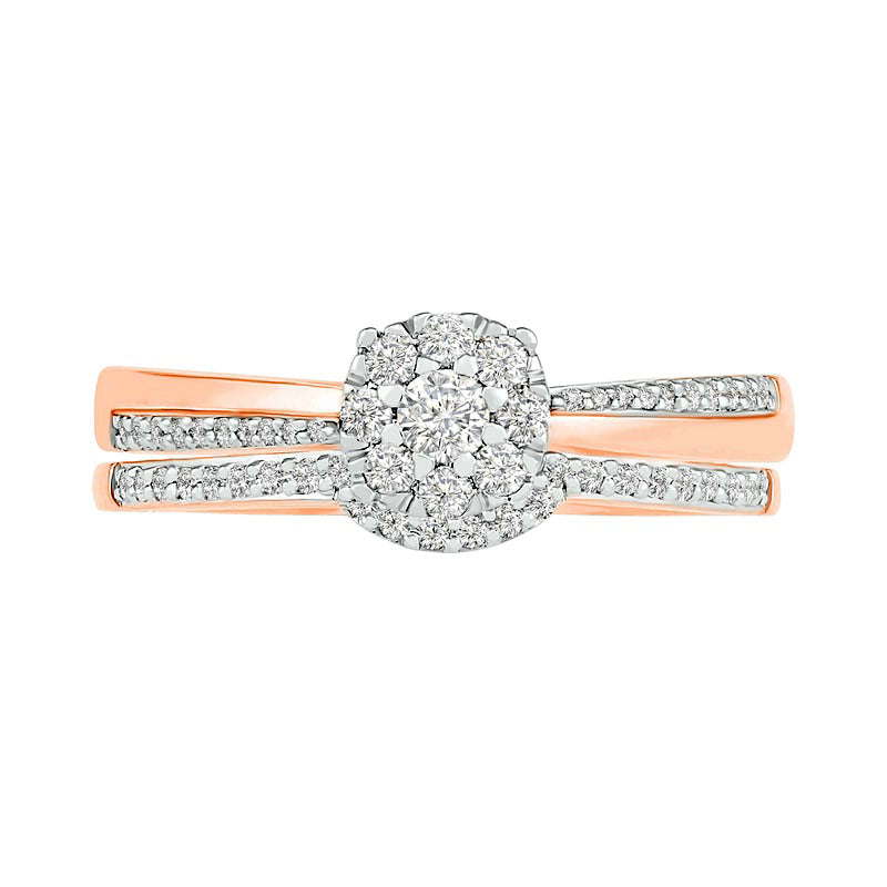 0.33 CT. T.W. Composite Natural Diamond Bridal Engagement Ring Set in Solid 10K Rose Gold