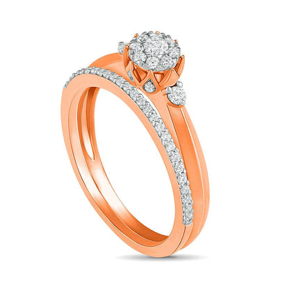 0.33 CT. T.W. Composite Natural Diamond Bridal Engagement Ring Set in Solid 10K Rose Gold